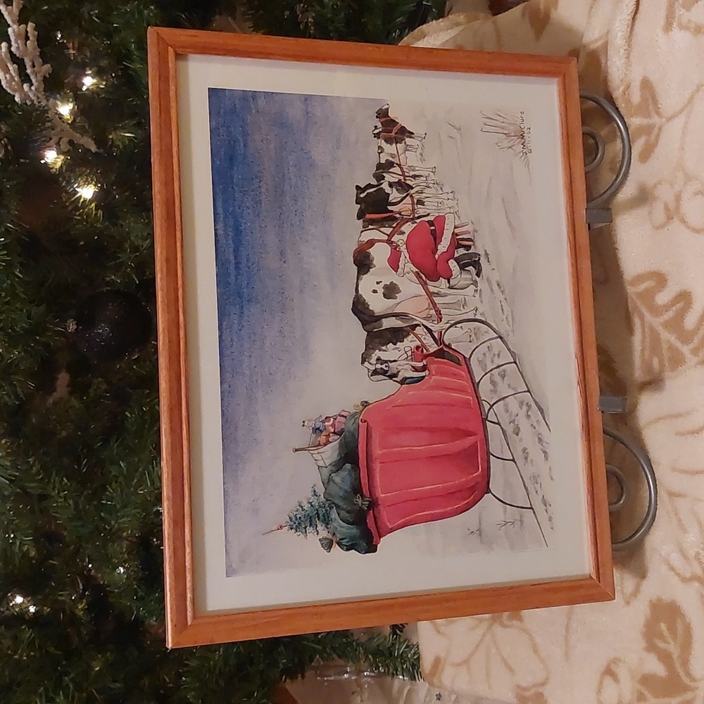 Christmas Picture of Santa's Sleigh & Holstein Cows
